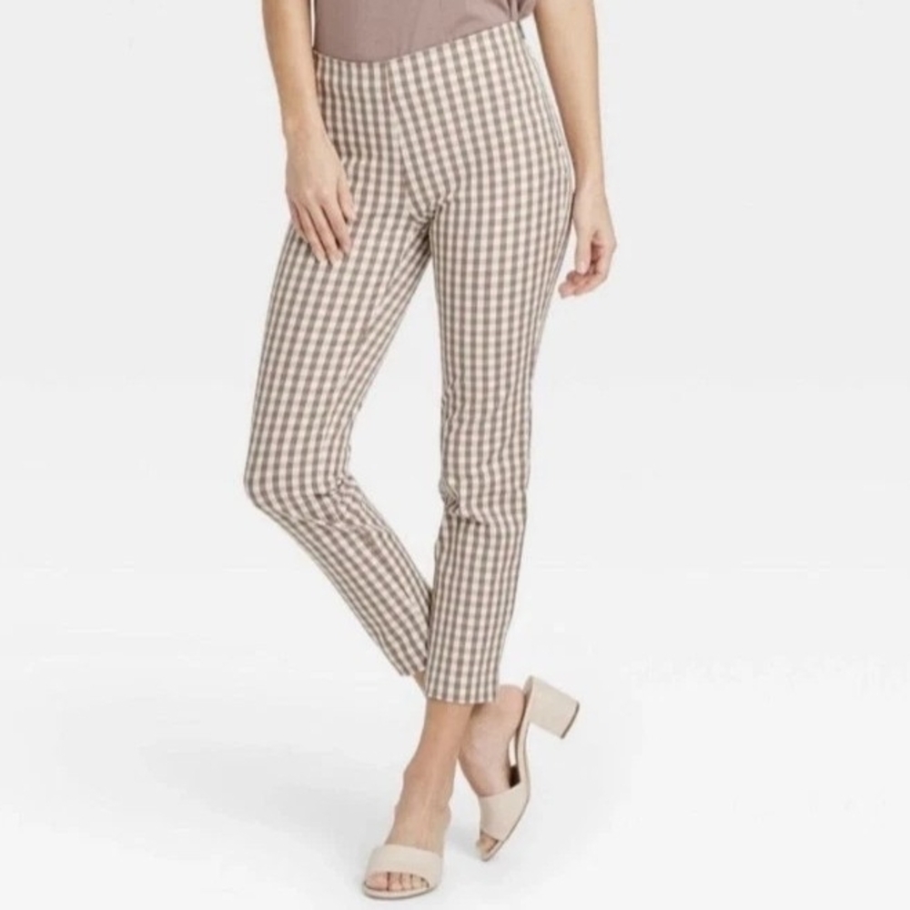 A New Day Ankle Pants Brown Plaid Stretch Women's Size 18